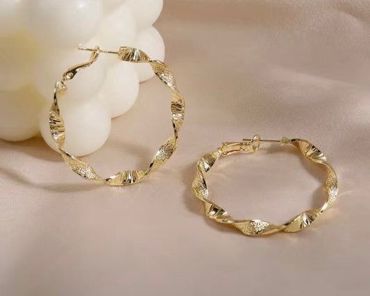 14K Gold Large Twisted Hoop Earrings